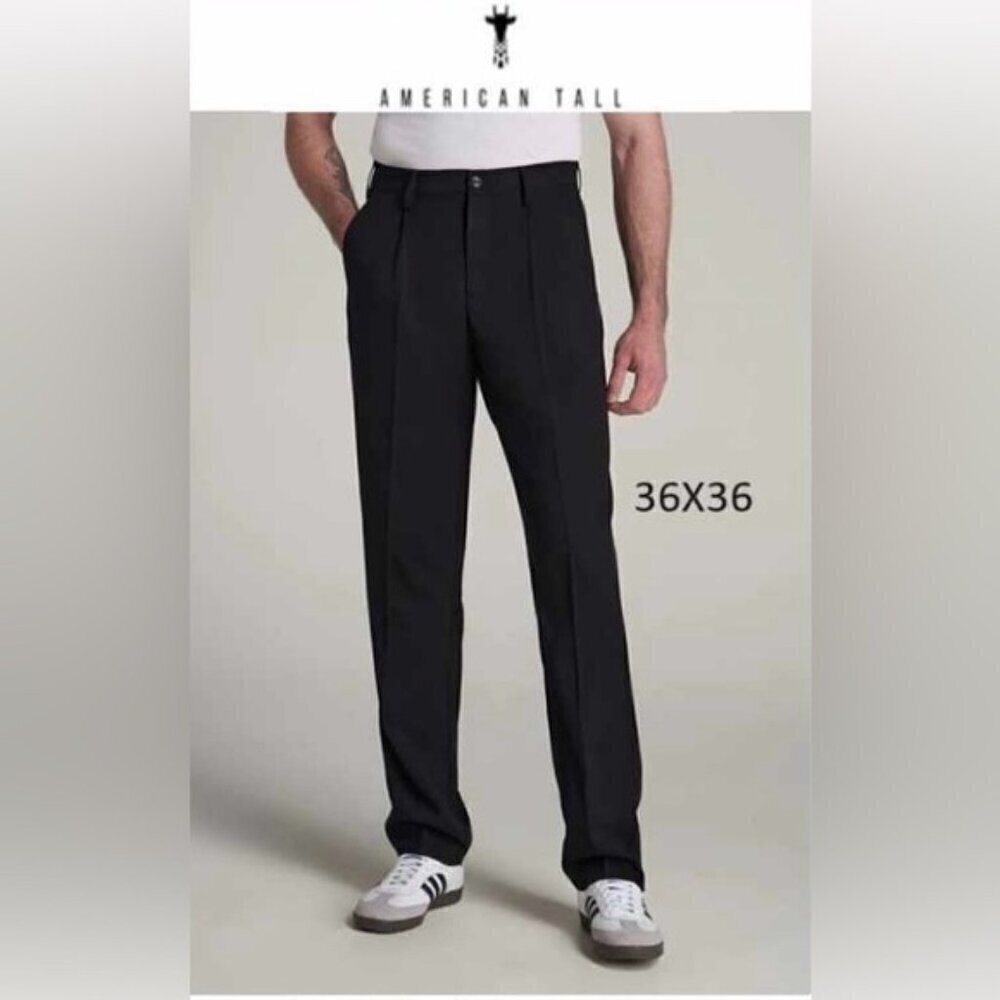 American Tall - Tall Men's Relaxed Pleated Trouser - Black. Size: 36X36. NWT